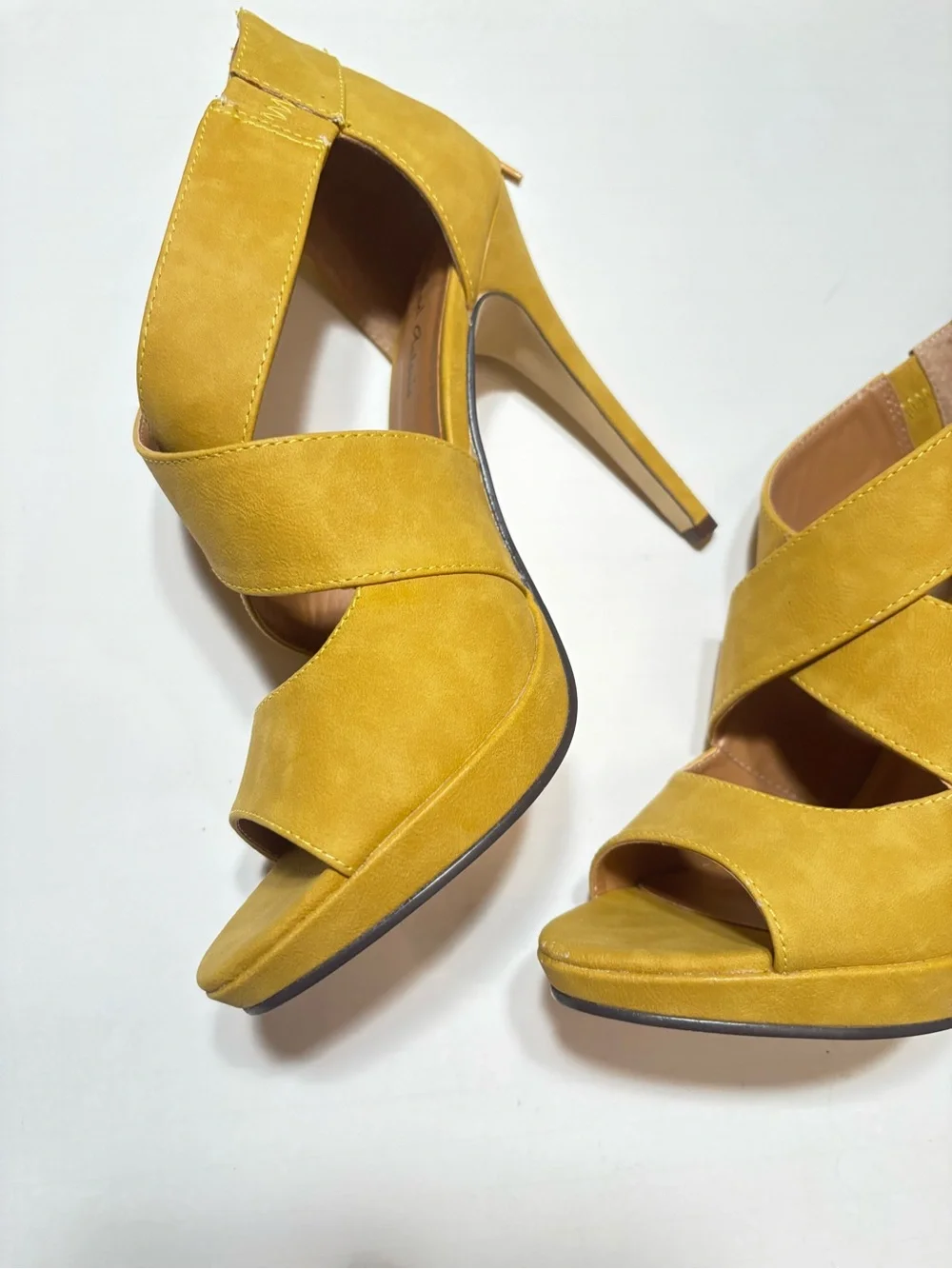 Michael Antonio Mustard Yellow Crisscross Stiletto Sandals